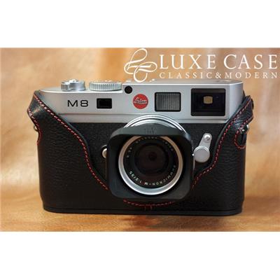 Etui Luxecase en cuir noir avec piqûres rouges pour Leica M8/M9